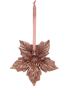 Christmas Rose Gold Glitter Poinsettia Tree Ornament 12cm
