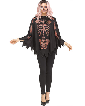 Rose Gold Glitter Skeleton Poncho Womens Costume