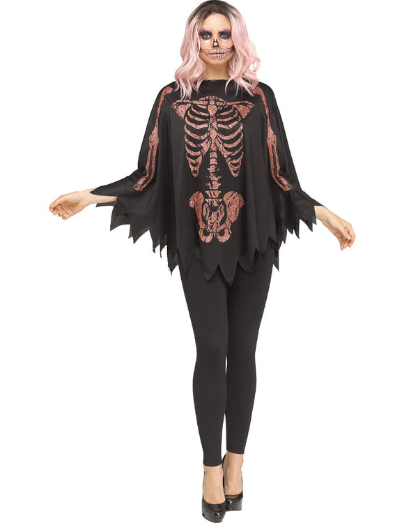 Rose Gold Glitter Skeleton Poncho Womens Costume