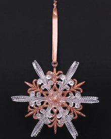 Rose Gold Glitter Snowflake Tree Ornament 13cm