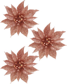 Christmas Rose Gold Poinsettia with Clip 10cm Pack of 3