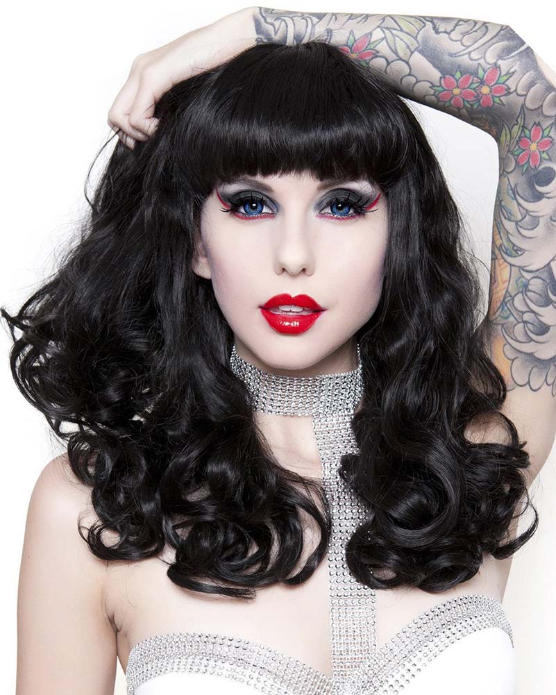 Bang Bang Black Widow Premium Curly Black Wig