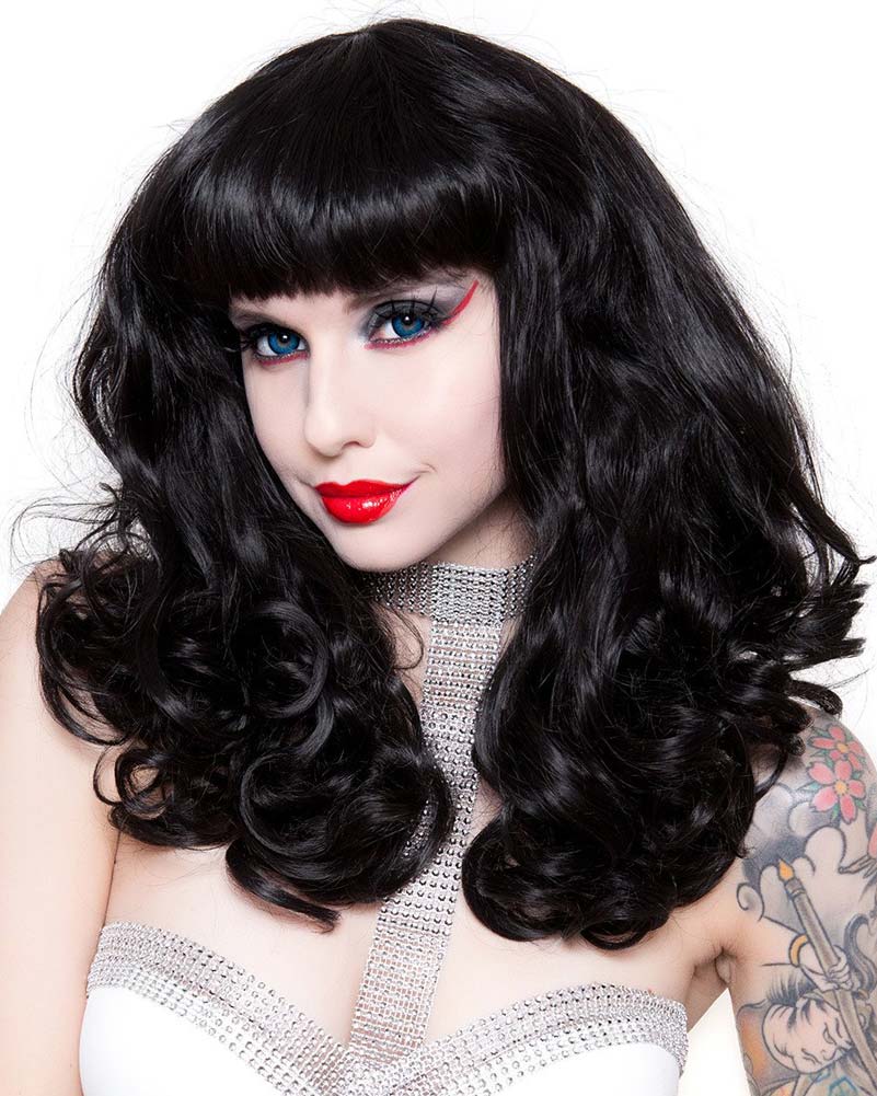 Bang Bang Black Widow Premium Curly Black Wig