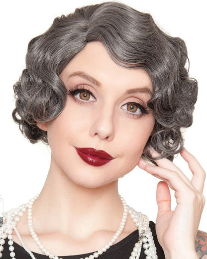 20s Flapper Finger Wave Premium Short Grey Wig