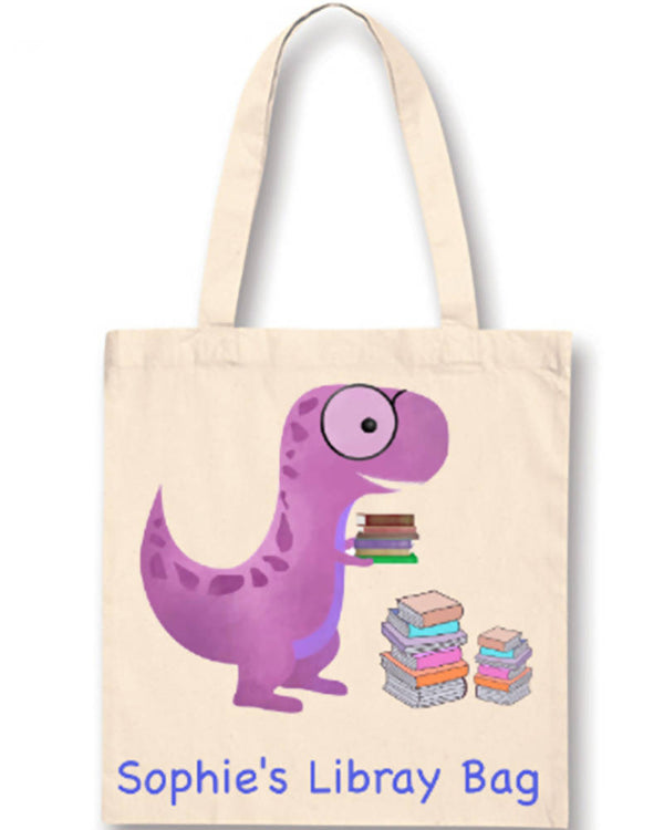 Purple Dinosaur Personalised Library Bag