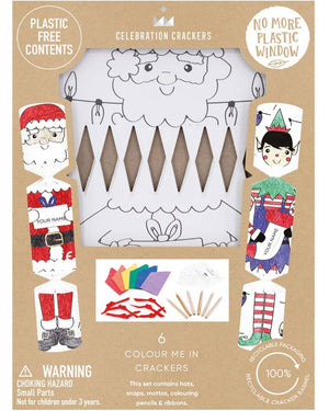 Santa and Elf Kids Colour Me Christmas Crackers Pack of 6