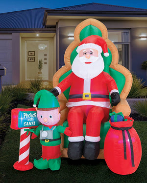 Santa On Chair With Elf Christmas Lawn Inflatable Decoration 1.8m