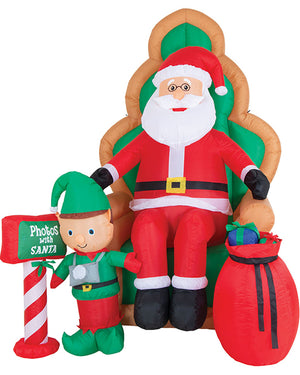 Santa On Chair With Elf Christmas Lawn Inflatable Decoration 1.8m