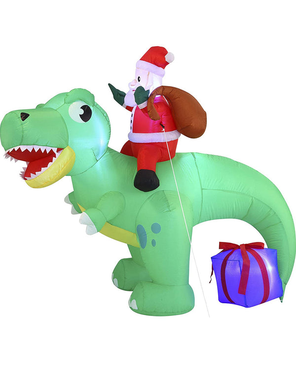 Santa Riding a Dinosaur Christmas Lawn Inflatable 1.8m