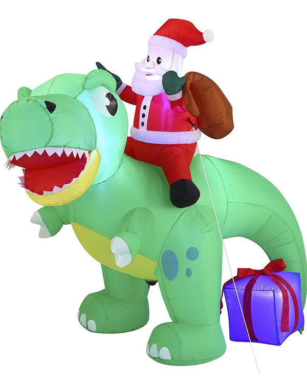 Santa Riding a Dinosaur Christmas Lawn Inflatable 1.8m