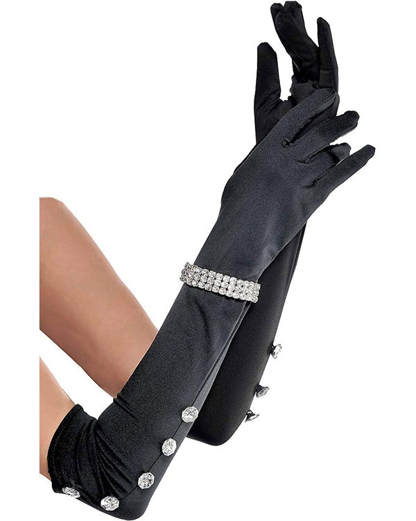 20s Satin Gloves with Rhinestone Bracelet