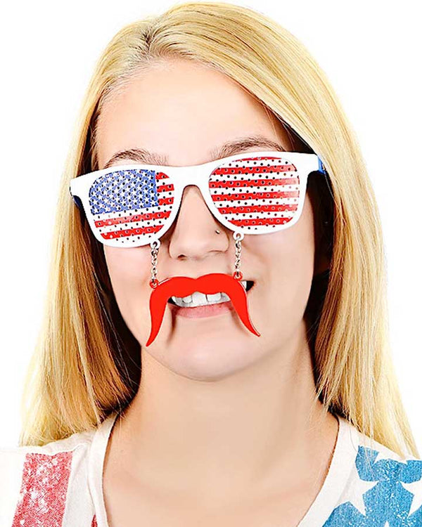 Patriotic Flag Glasses with Stache