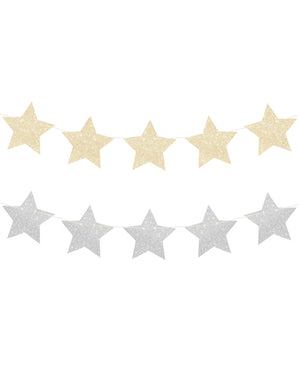 Gold and Silver Glitter Star Reversible Garland 2m