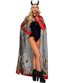 Sheer Glitter Flame Devil Halloween Cape and Horns