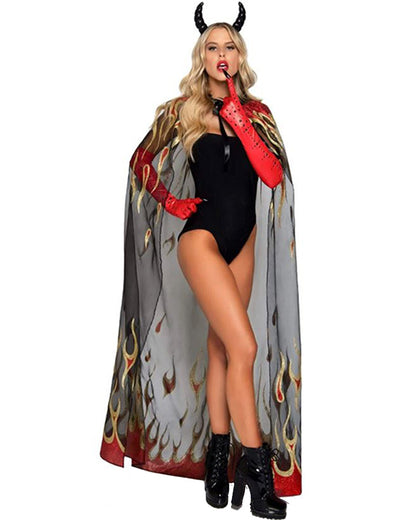 Sheer Glitter Flame Devil Cape and Horns
