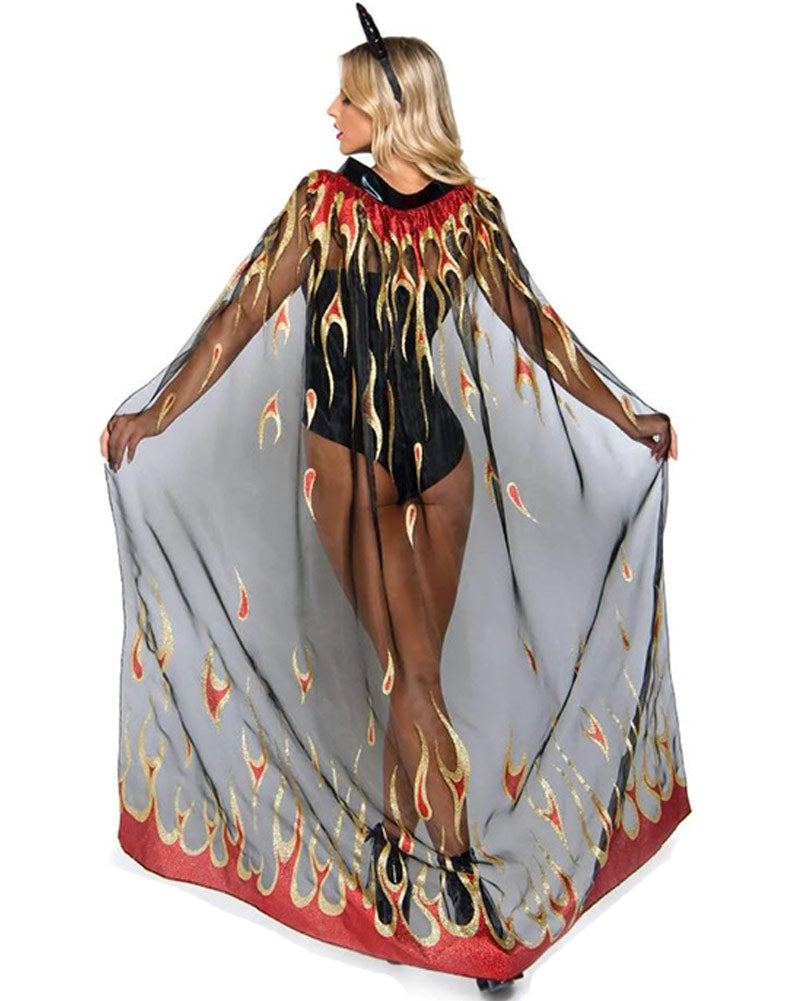 Sheer Glitter Flame Devil Cape and Horns