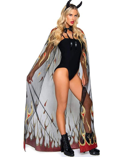 Sheer Glitter Flame Devil Cape and Horns