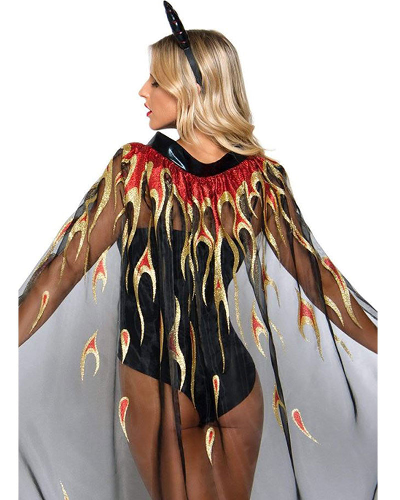 Sheer Glitter Flame Devil Cape and Horns
