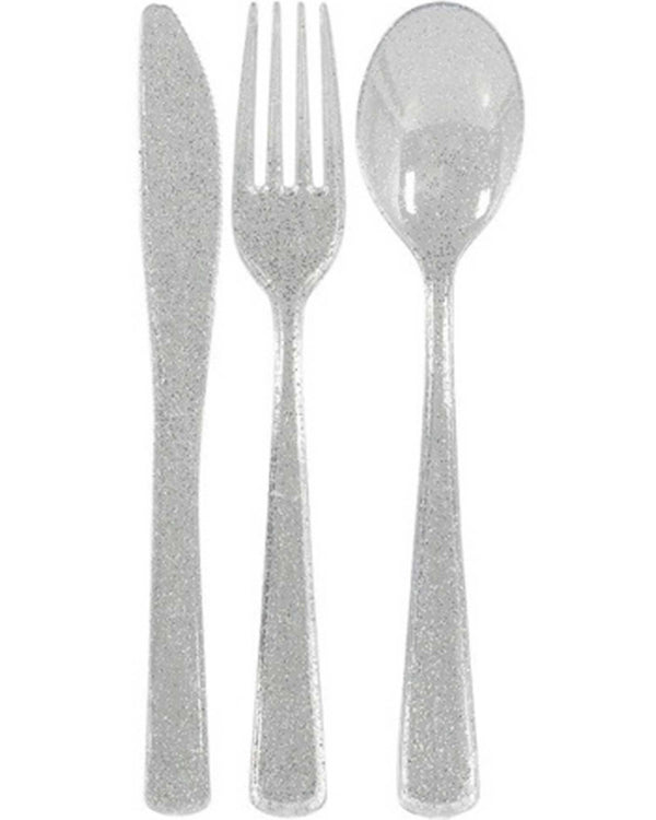 Christmas Shimmering Silver Premium Cutlery Set Pack of 48