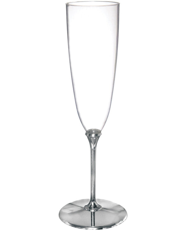 Christmas Silver Stem 133ml Clear Plastic Premium Champagne Glasses Pack of 8