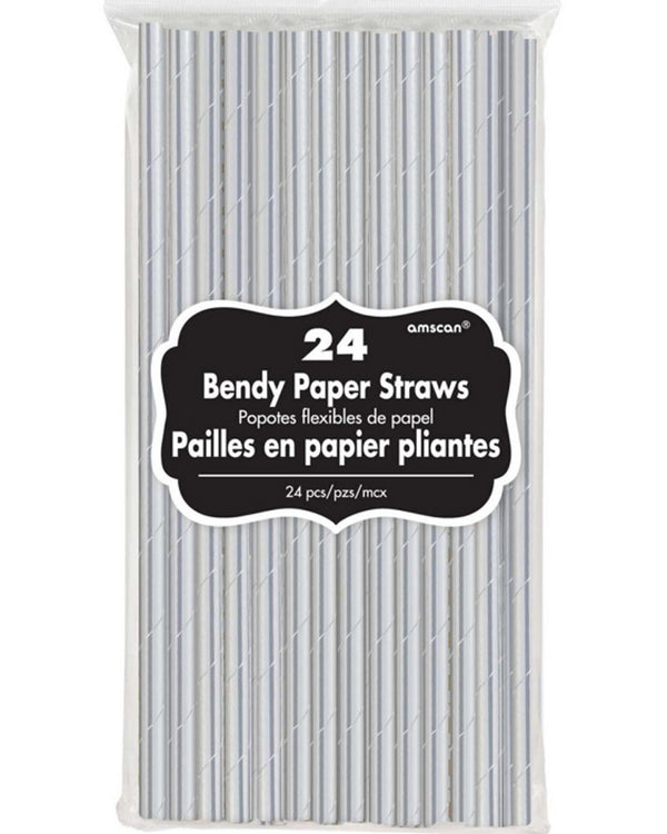 Silver 20cm Paper Straws Pack of 24