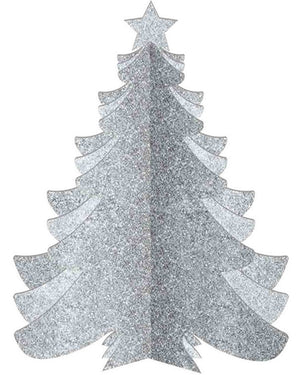 Christmas Silver 3D Glitter Tree Decoration