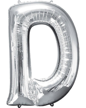 Silver 86cm Letter D Supershape Foil Balloon