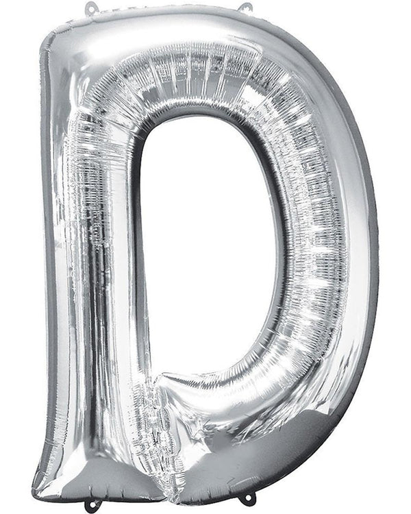 Silver 86cm Letter D Supershape Foil Balloon