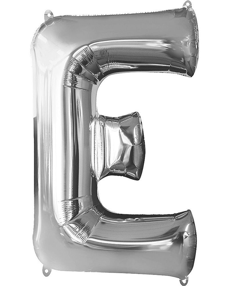 Silver 86cm Letter E Supershape Foil Balloon