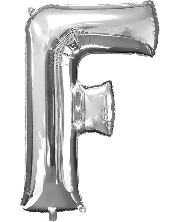 Silver 86cm Letter F Supershape Foil Balloon