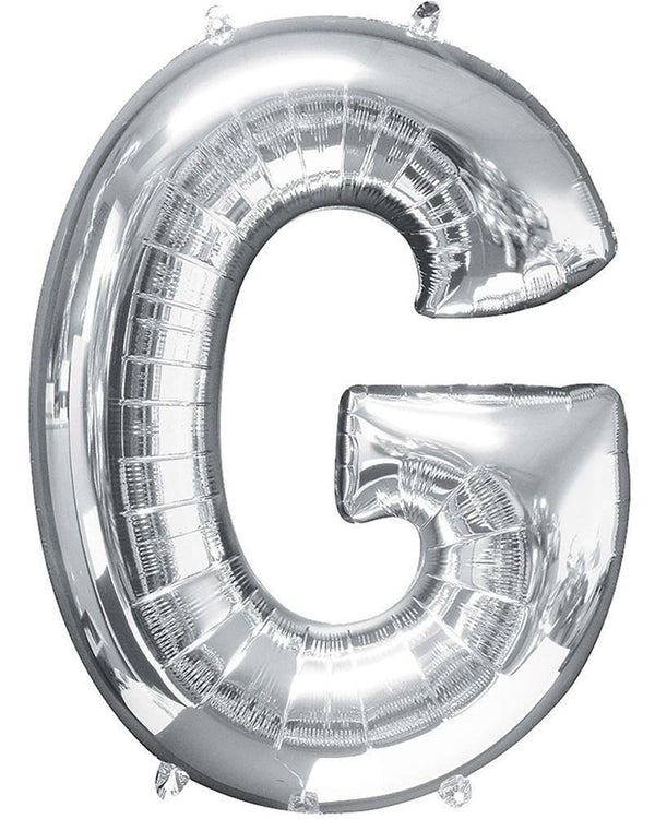 Silver 86cm Letter G Supershape Foil Balloon