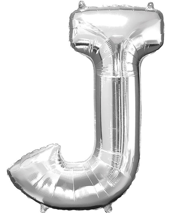 Silver 86cm Letter J Supershape Foil Balloon