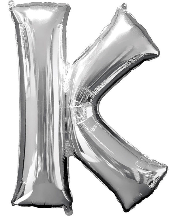 Silver 86cm Letter K Supershape Foil Balloon