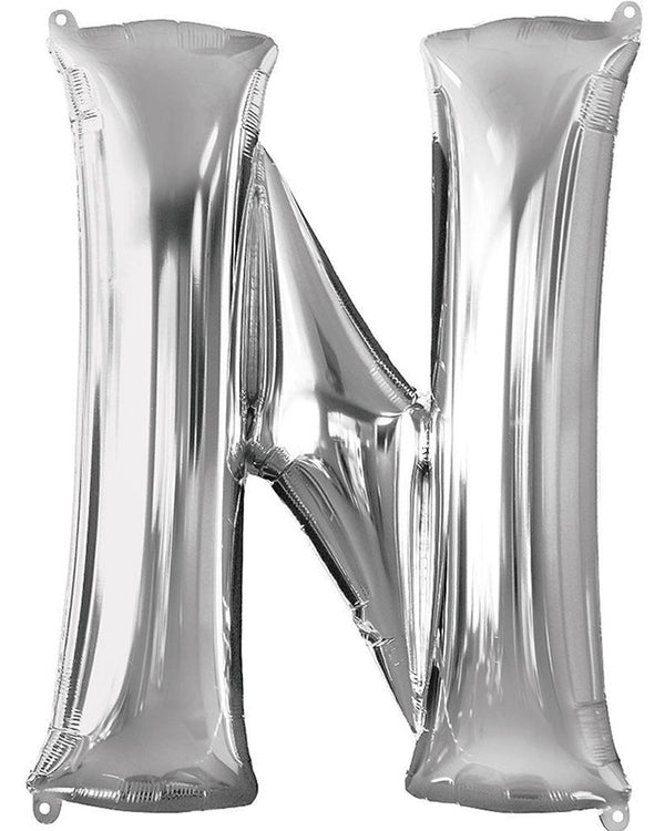 Silver 86cm Letter N Supershape Foil Balloon