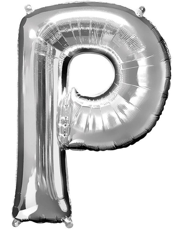 Silver 86cm Letter P Supershape Foil Balloon