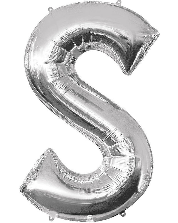 Silver 86cm Letter S Supershape Foil Balloon