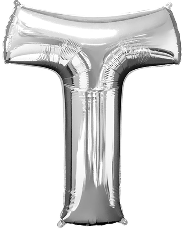 Silver 86cm Letter T Supershape Foil Balloon