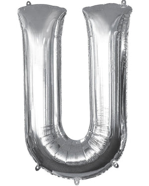Silver 86cm Letter U Supershape Foil Balloon