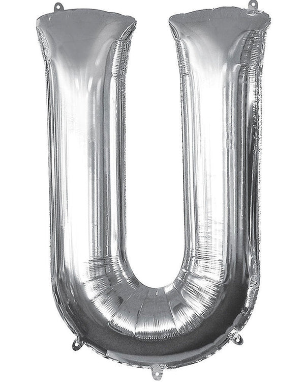 Silver 86cm Letter U Supershape Foil Balloon