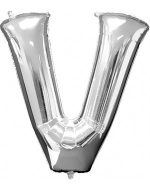 Silver 86cm Letter V Supershape Foil Balloon