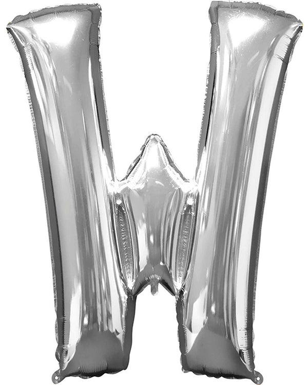 Silver 86cm Letter W Supershape Foil Balloon