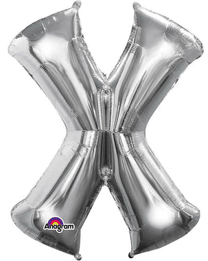 Silver 86cm Letter X Supershape Foil Balloon