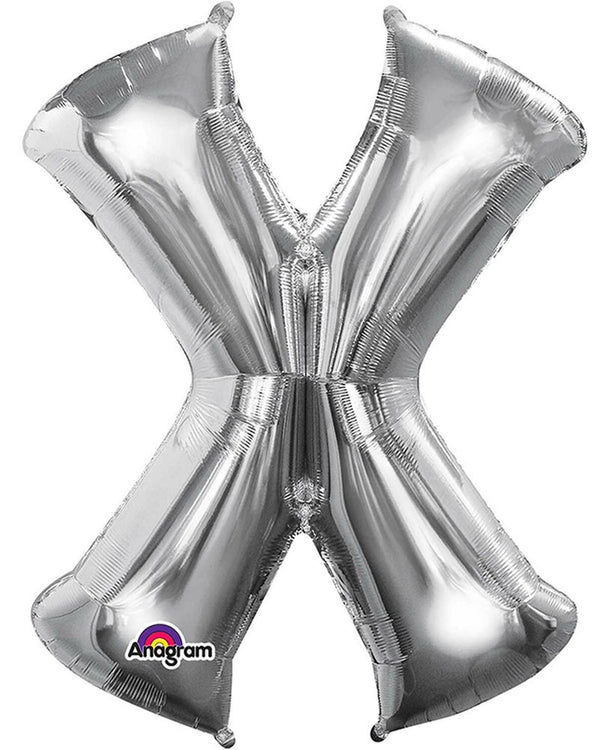 Silver 86cm Letter X Supershape Foil Balloon