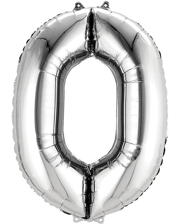 Silver 86cm Number 0 Supershape Foil Balloon