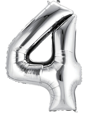 Silver 86cm Number 4 Supershape Foil Balloon