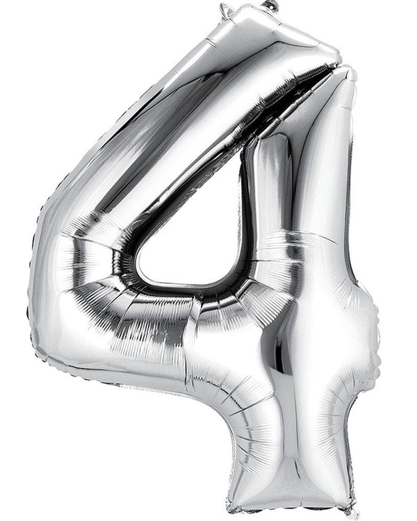 Silver 86cm Number 4 Supershape Foil Balloon