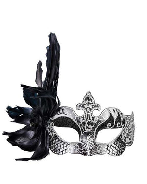 Silver and Black Feathered Eye Mask