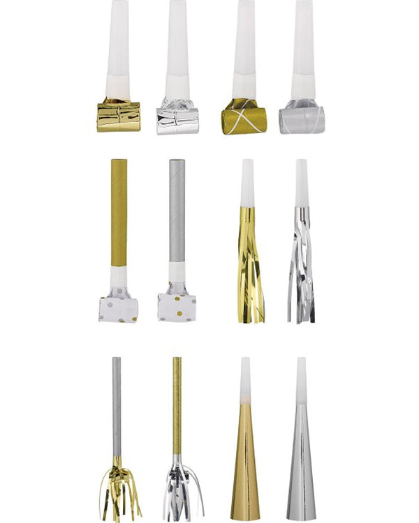 Silver and Gold Party Blowers Mega Value Pack of 50