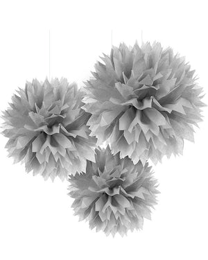 Silver Fluffy Tissue Decoration Pack of 3