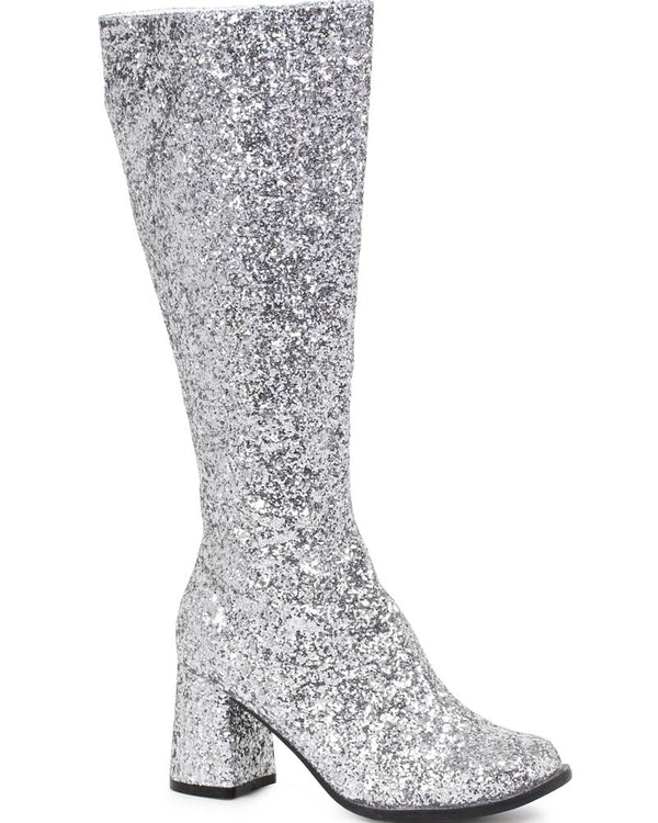 Silver Glitter Go Go Womens Boots